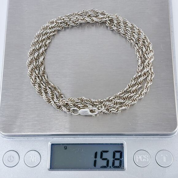 VINTAGE ROPE STERLING SILVER 925 CHAIN LINK NECKLACE 24  Vintage Sterling Silver 925 Rope Link Chain Necklace 24\